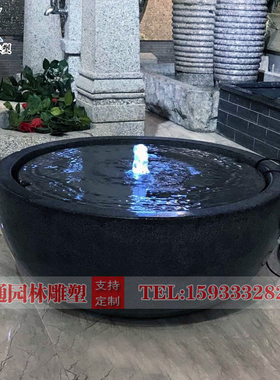 日式庭院流水石雕石钵户外室内水景D观喷泉大理石花园水池喷水涌