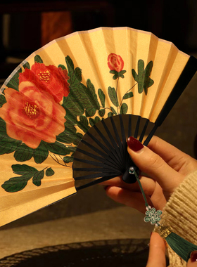 贵妃醉酒扇子牡丹小r生空白折扇定制中国风越京剧戏曲金扇