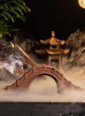 陶瓷真小桥拱h桥古桥模型假山微景观盆景装饰鱼缸造景流水摆件