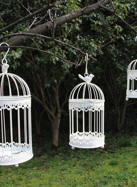 欧式田园铁艺鸟笼装饰品美式创意套三多肉花架花盆摆件婚庆道具落