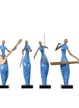 新中式抽象人物雕塑摆件酒店售楼C处样板房玄关落地软装艺术品摆