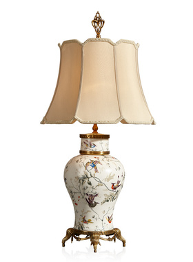 欧式手工彩绘花鸟陶瓷配铜储物盖坛F客厅插花花瓶卧室床头装饰摆