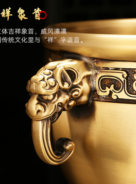 纯铜聚宝盆摆件象鼻缸家用客厅玄关招财聚财米缸工艺品.实心黄铜