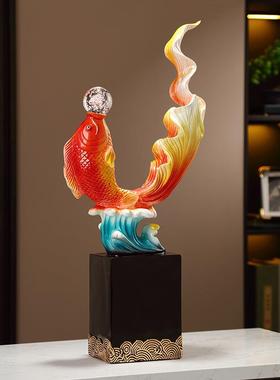 招财年年有余锦鲤鱼电桌面摆件饰轻奢入户玄关客389厅视柜装送开