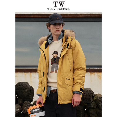 Teenie Weenie小熊男装字母连帽羽绒服男2024冬季新款