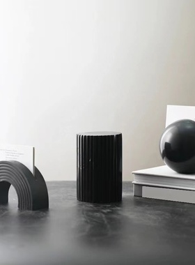 天然大理石桌面摆件黑色书房石材摆放艺V术几何体圆球