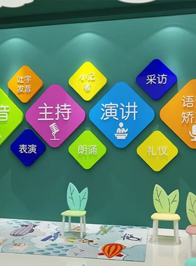 口才教室布d置文化装饰舞台背景播音小主持人墙面贴纸艺术培训机
