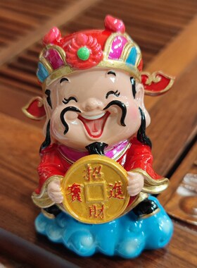 精致可爱车载五路小财神公仔办公室前台书房摆S件福禄寿喜财笑佛