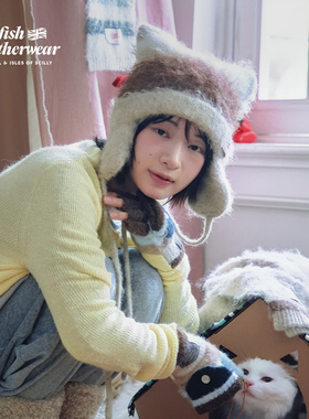 RockfishWeatherwear26秋冬新品猫耳帽女保暖可爱系带毛线护耳帽
