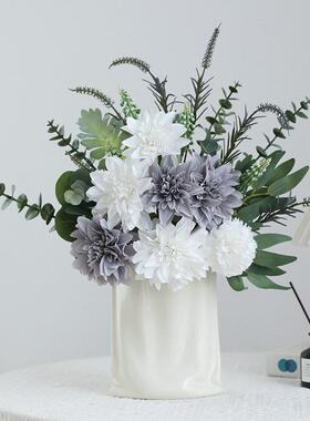 仿真尤加利大丽花套装花束餐桌客厅户外婚礼礼堂摆件花材装饰道具