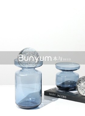 简约玻璃几何花瓶花器摆件酒店玄关H样板房间家居桌面软装饰品