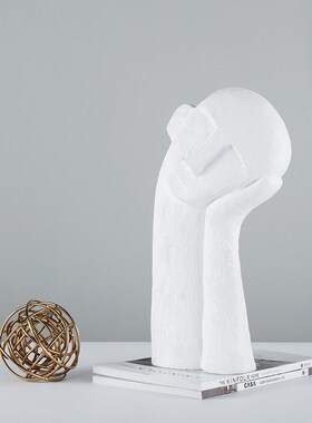 现代简约欧式极简白色托s腮人像摆件雕塑样板房售楼处软装饰品摆
