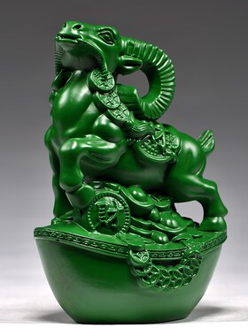 实木雕刻羊摆件绿色生肖羊红木家居客厅办公装饰工艺品.开业送礼