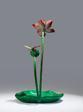 《荷叶果盘》新中式铜摆件手工艺品家居客厅酒柜S电视柜装饰品摆