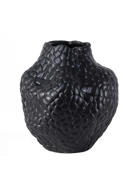 家居创意简约黑色陶瓷大花瓶装饰摆件样板房客厅酒Z店白色花器