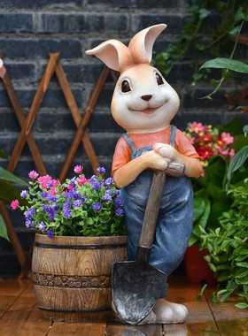 户外庭院阳台造景小花园布置装饰品创意动物树T脂花盆落地摆件