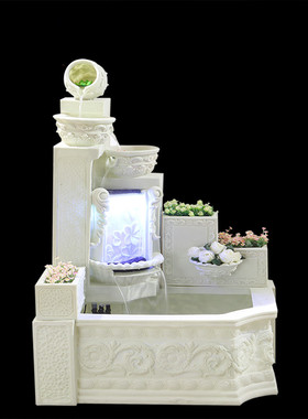 欧式流水喷泉庭院招财大型落地花园雕塑景观装R饰摆件流水景饰品