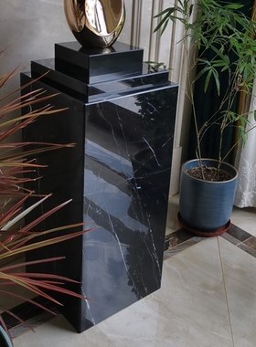 天然黑白根大理石摆件底座别墅装饰摆G件底座落地玄关双层大理石