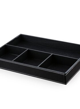 多功能皮革桌面文具盘商务办公用品充电器收纳盒物品存放盒整理盒