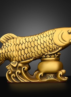 铜鱼摆件纯铜聚宝盆鱼鱼富w贵有鱼客厅酒柜桌面办公室装饰礼品