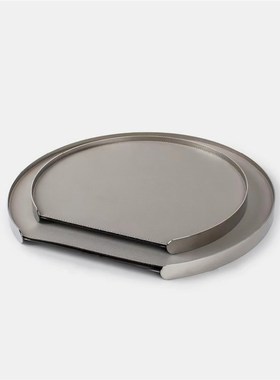 样板间简约金属皮革圆形托盘家居售D楼处卧室桌面收纳盘装饰品摆