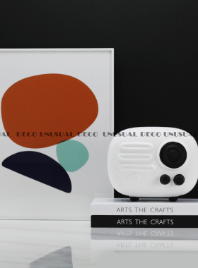 简约北欧抽象黑白几何陶瓷相机摆件样板房N售楼处书房软装饰品