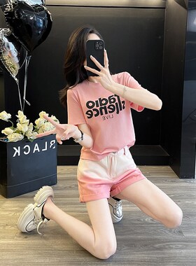 小个子穿搭时尚套装女夏季新款洋气减龄粉色T恤高腰短裤两件套潮
