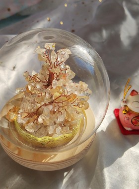 日式植物黄水晶圆球带暖彩灯树手工客厅J桌面摆件送礼圣诞节日礼