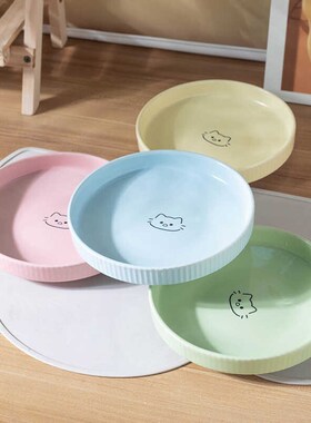 陶瓷猫碗可爱小碟子喝奶盆粮食碗狗食盆可爱吃饭碗矮脚猫水盆狗碗