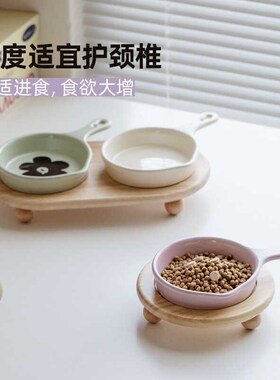 韩国bd猫碗陶瓷猫食盆增高木架猫碗平底锅大口径护颈狗碗罐头碗