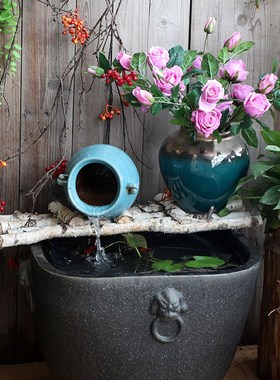 粗陶陶瓷鱼缸睡i莲盆大缸碗莲花盆缸乌龟水缸流水造景装饰摆件