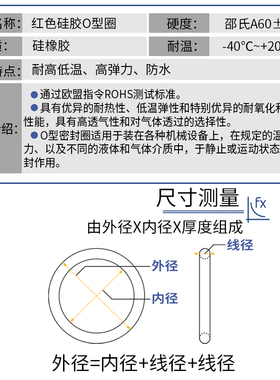硅胶圈o型圈防漏防水红色外径(102-142)*3.5/5只密封圈橡胶圈