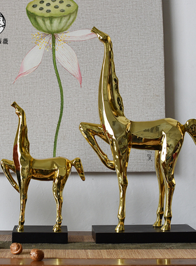 新中式简约黑色马摆件雕塑书房样板房客厅K桌面书柜售楼处软装饰