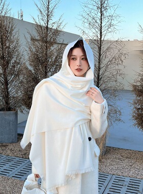 纯白色围巾女春季简约风百搭2023新款爆款披肩外搭高级感洋气时尚