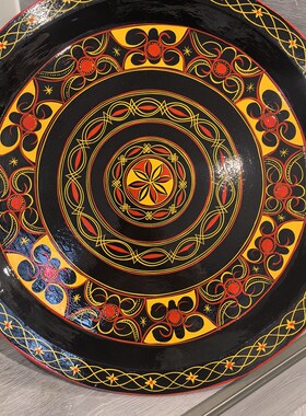 凉山彝族漆器大画盘花盘红黄黑盘子菜盘西昌少数民族风手工艺品