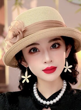 塔春夏季防晒遮阳帽女草帽时尚优雅赫本帽沙滩帽太阳帽凉帽PT1271