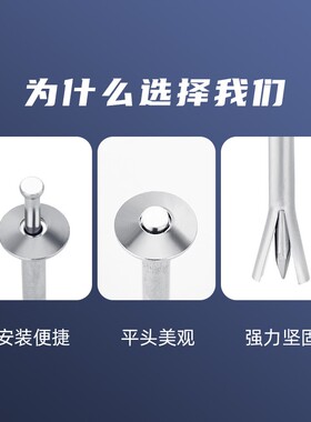 美式不锈钢击芯钉防盗窗插片壁虎6厘内膨胀管镀锌快速固定钉包邮