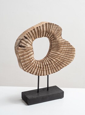 中古侘寂风艺术实木雕塑样v板间售楼处民宿酒店玄关书柜装饰品摆