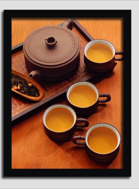茶室茶馆茶楼装饰画茶道文化挂画中式茶庄壁画墙画V框中国风有框