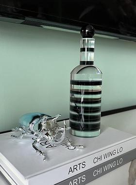 现代简约水晶黑色条品酒瓶摆件家居视柜桌面纹装电饰水OKU晶工艺