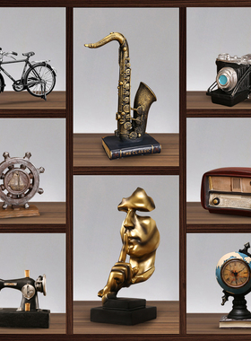 复古玄关酒柜家居摆饰欧式轻奢留声机创意客厅电视柜装Z饰陈列道