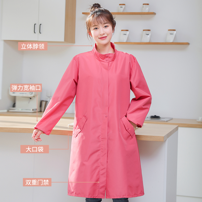 长袖围裙拉链风衣式n大人罩衣女防水厨房家用外套立领工作服男定 - 图1