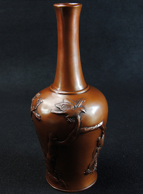 紫铜花瓶摆件 奢华铜制客厅房间酒柜G艺术中式复古仿古工艺品创意