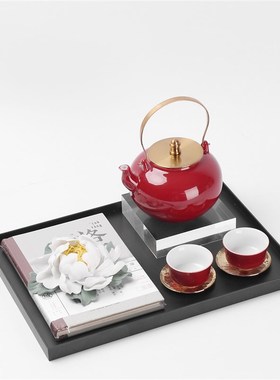 新中式茶具软装搭配组合样板间售楼处家居客厅博古.架装饰摆放