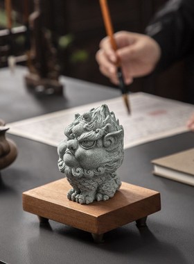 国潮国风青砂石招财可养小麒麟茶宠家居饰品摆件工艺X品小物件礼