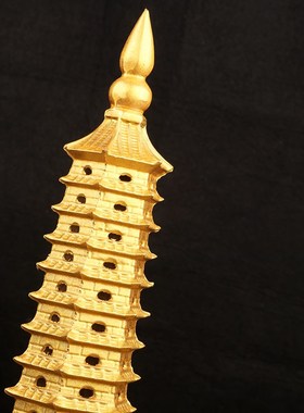 创意复古十三层文昌塔纯黄铜桌面摆件书房工艺R品装饰品铜器礼品