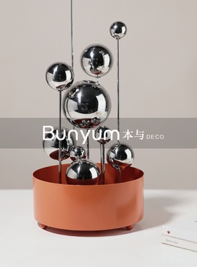 北欧轻奢高档金属圆球创意简z约几何艺术样板间客厅电视柜摆件