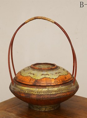 清代木提篮民国时期老提篮老w食盒插花花篮明清古典怀旧老物件摆