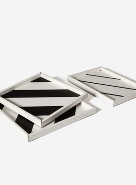 简约几何黑白线条k方形托盘摆件北欧样板间客厅茶几收纳装饰品