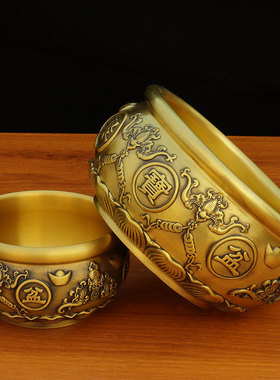 加厚纯铜实心五聚宝盆摆件铜盆全铜招财家居存钱罐铜.缸客厅装饰